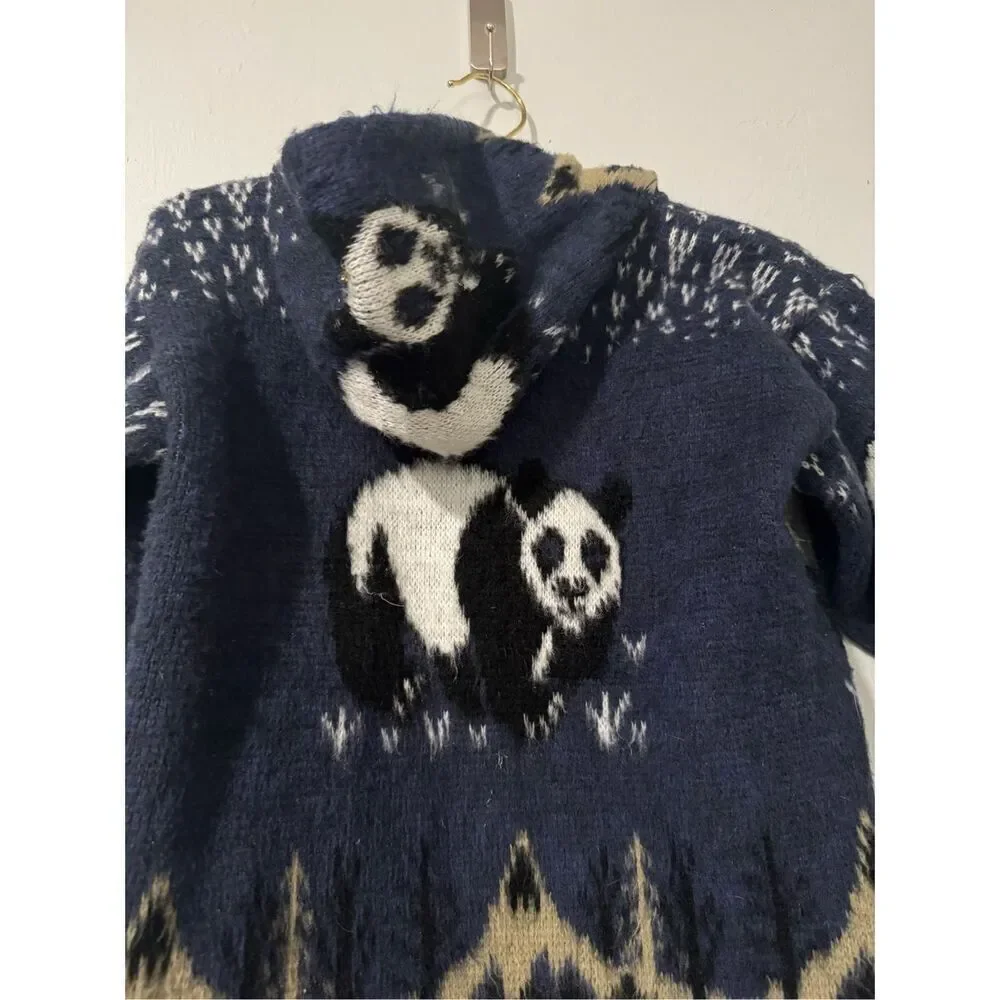 Panda Bear print hooded sweater wool kids 7/8